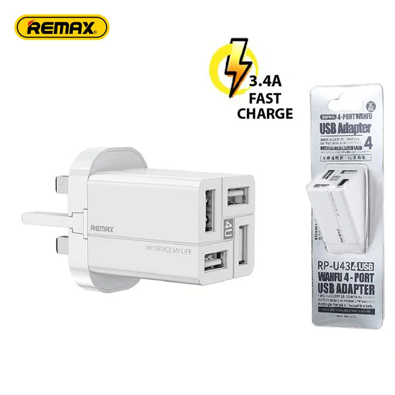 

REMAX RP-U43 USB Charger Fast Charge QC Wall Charging For iPhone 12 11 Samsung Xiaomi Mobile 4 Ports EU US Plug Adapter Travel