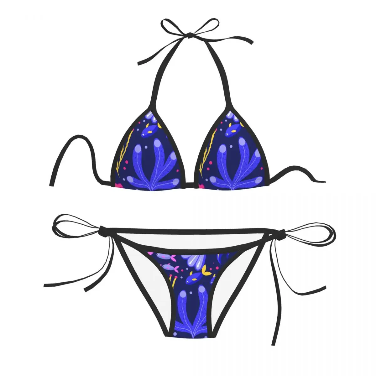 

Женский сексуальный комплект бикини с бюстгальтером пуш-ап, лямка через шею, стринги, бразильский купальник, пляжная одежда, купальный красочный коралл