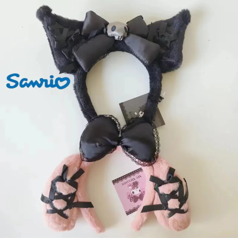 

Новинка Sanrio, мультяшная Милая темная серия Kuromi Mymelody, черный цвет, ободок, головной убор, подарок для девушки
