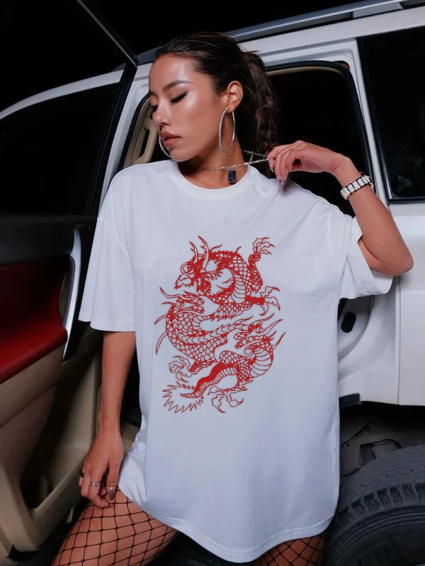 Женская футболка в стиле Харадзюку Y2K уличные Топы готический принт дракона с