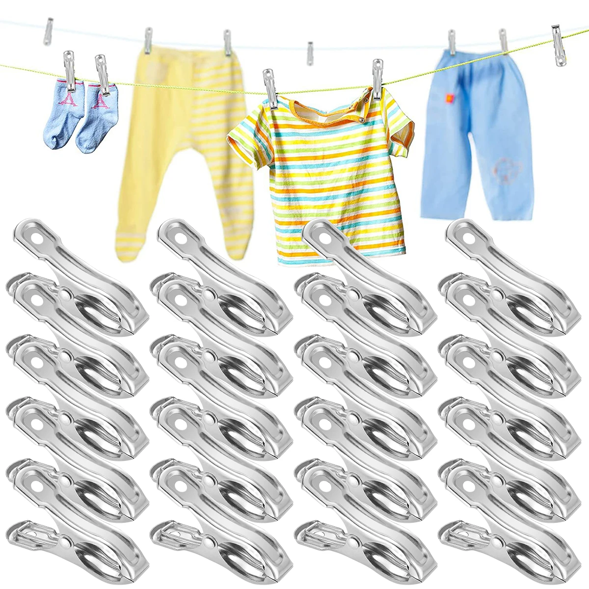 

20Pcs Stainless Steel Beach Towel Clips Multi-function Stainless Steel Clothes Clip Windproof Clothespins Clothes Pegs Clip Hang