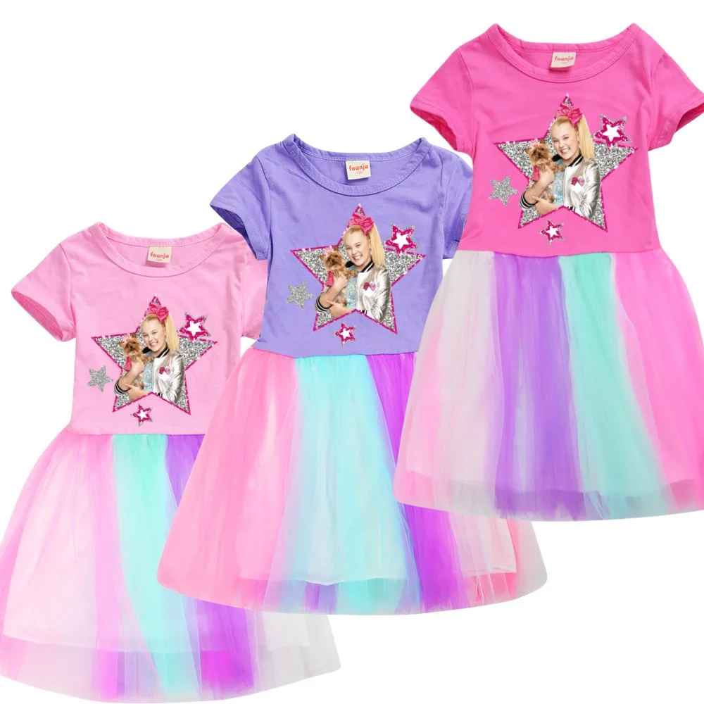 

Girls Summer Dress Cartoon Cute Cotton JOJO Siwa 2022 Summer Girl Dresses Elegant Suit Teenage Kids Barnakjol Princess Dress