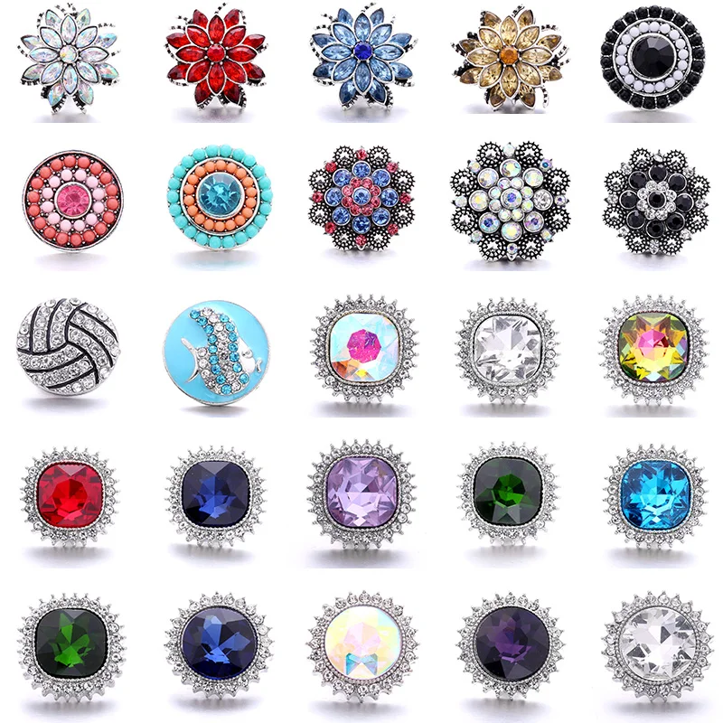

XH 5776 Flower Crystal gemstone Birthstone 20mm Metal snap button jewelry DIY bracelet