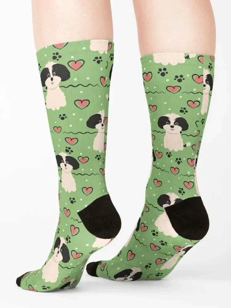 Love Black and White Shih Poo Shihpoo Tzu Poodle Mix Носки теплые зимние чулки мужские движущиеся