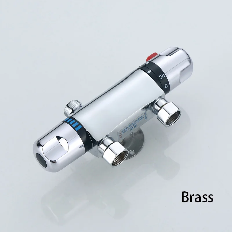 

Хромированный латунный термостатический смеситель для душа, смеситель с двойной ручкой, клапан регулировки температуры, кран для ванной комнаты и ванны, настенный крепеж G1/2