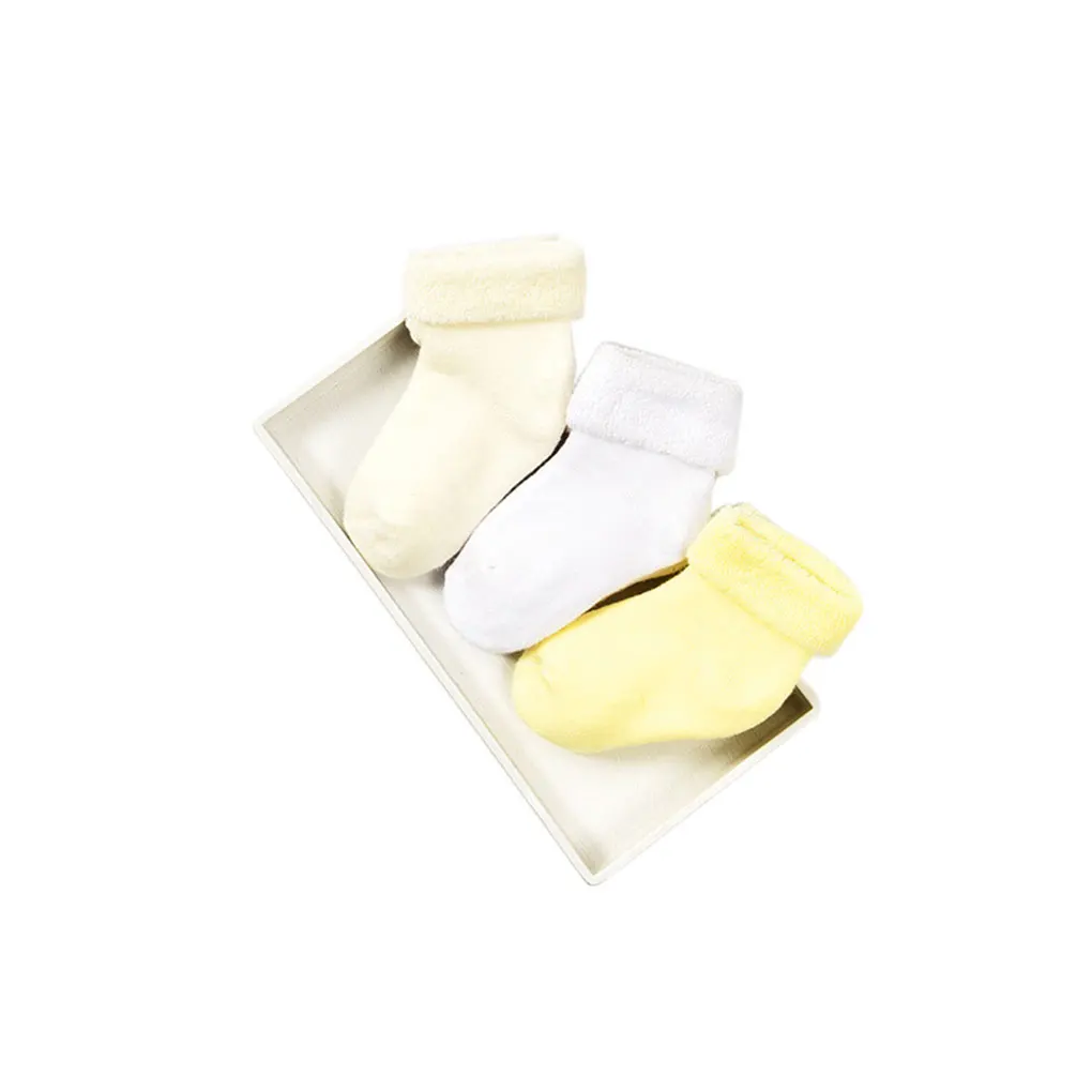 

3 Pairs Solid Color Winter Extra Thick Combed Cotton Baby Socks Suitable Age 0-12 Monthes