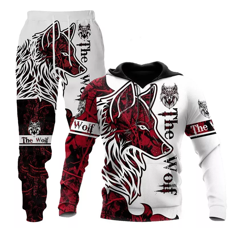 Wolf 3d Printed Hoodie Pants Suit Male Autumn and Winter Casual Sweashirt Pullover Men Tracksuit Set Fashion Men's Clothing Suit