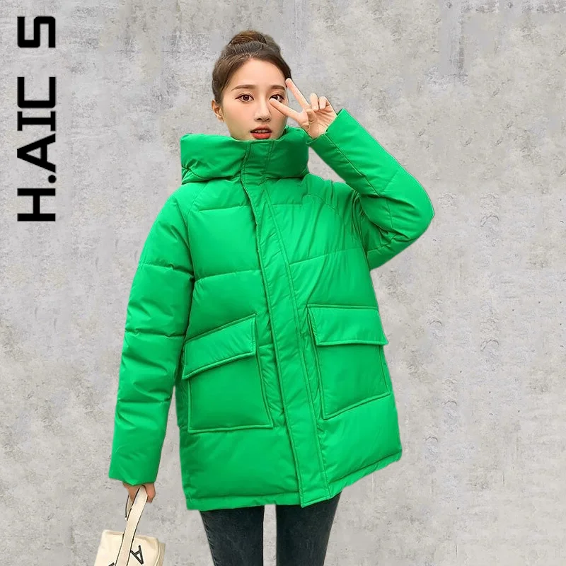 

Женская зимняя куртка свободного покроя H. АИК S, базовое хлопковое пальто, теплые парки, повседневные женские зимние топы