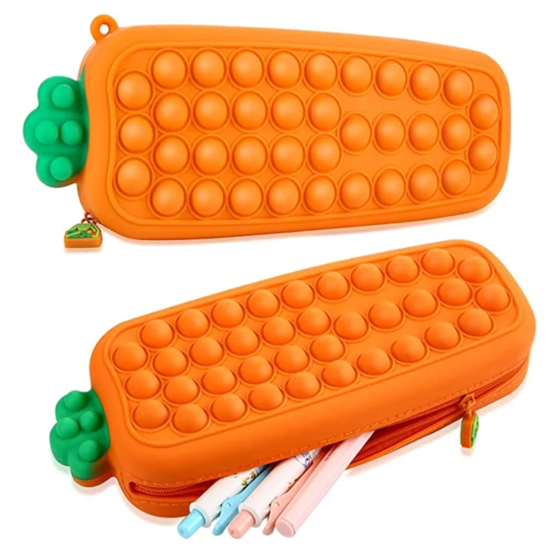 

2022 New Design Radish Pop Lovely Silicone Popper Push Bubbles School Fidget Toys Carrot Pencil Case