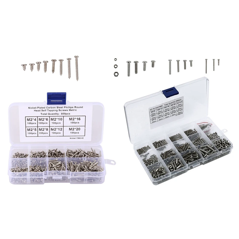 

480Pcs/Set M2 M2.5 M3 Din7985 Gb818 Steel Cross Recessed Pan Head Screws & 800Pcs/Set M2 Screw Carbon Steel Cross Drive Pan Head