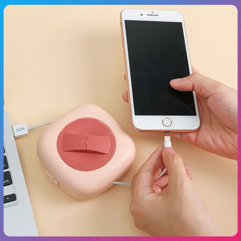 

Protective Headphone Cable Box Round Headphone Storage Box Rotating Cover Earphone Container Multi-function Ccable Organizer