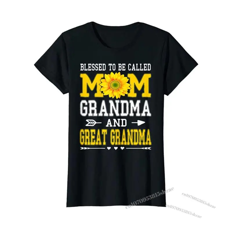 

Womens Blessed To Be Called Mom Grandma Great-Grandma Mother's Day T-Shirt Gifts Cute Sunflower Heart Lover Floral Print Tops