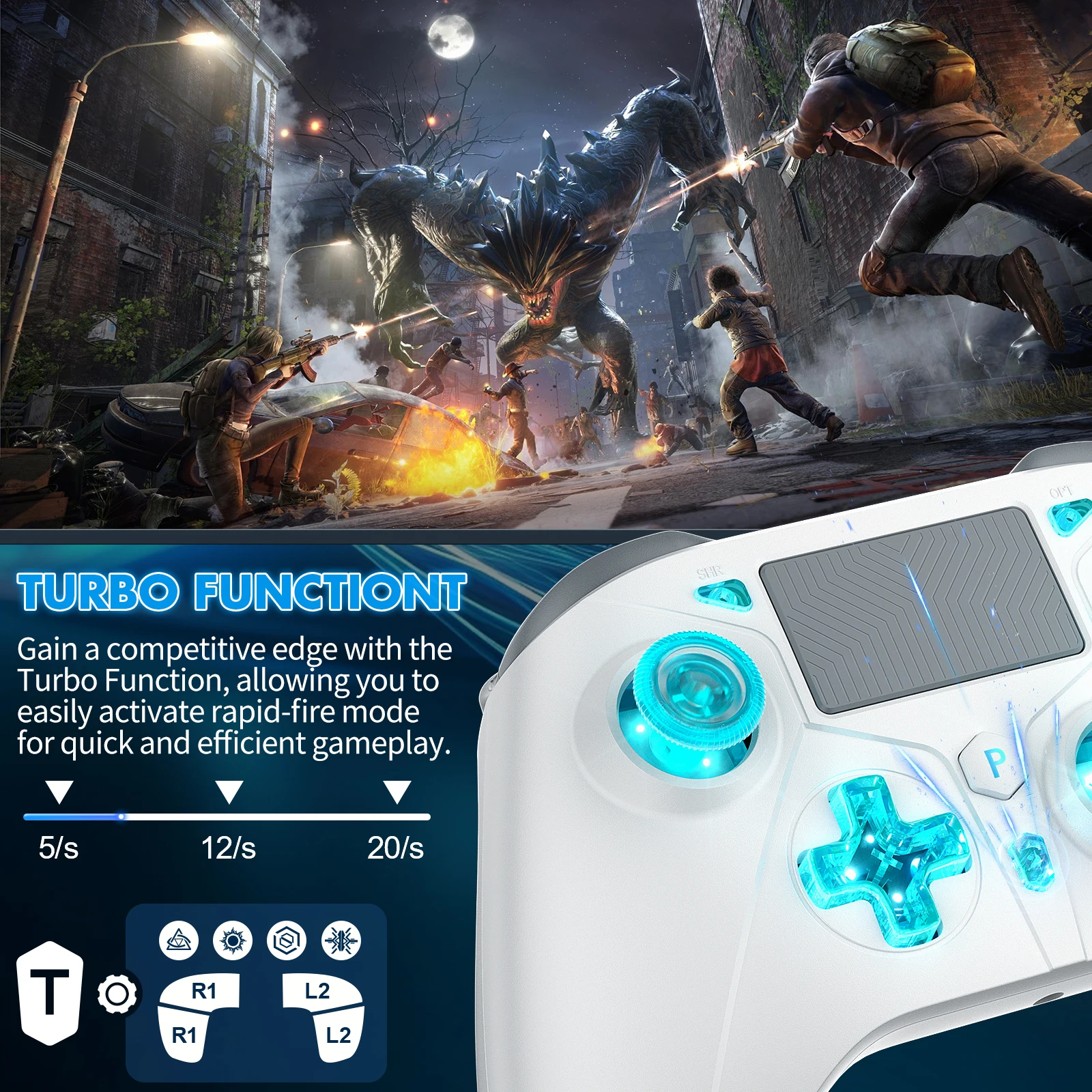 Беспроводной контроллер для консолей PS4, совместимый с PS4 SlimProPC, поддерживает функцию Turbo и RGB-подсветку кнопок. (art.: 3920db9b3f705) - 3920db9b3f705