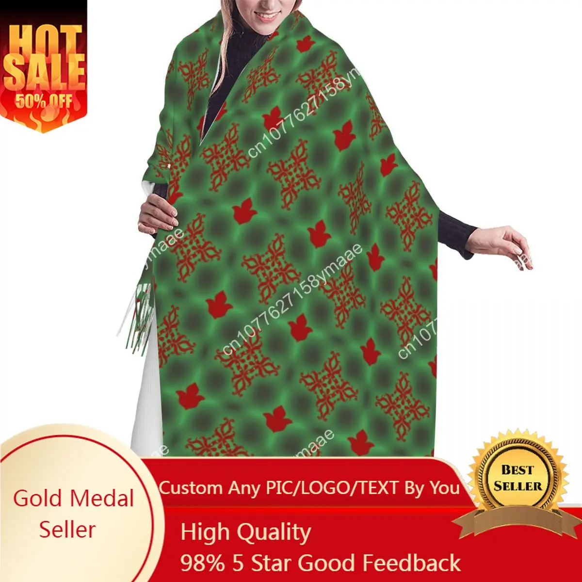 

Custom Multicolor Pattern In The Arabian Style Scarf Wrap Women Long Winter Warm Tassel Shawl Unisex Luxury Versatile Scarves