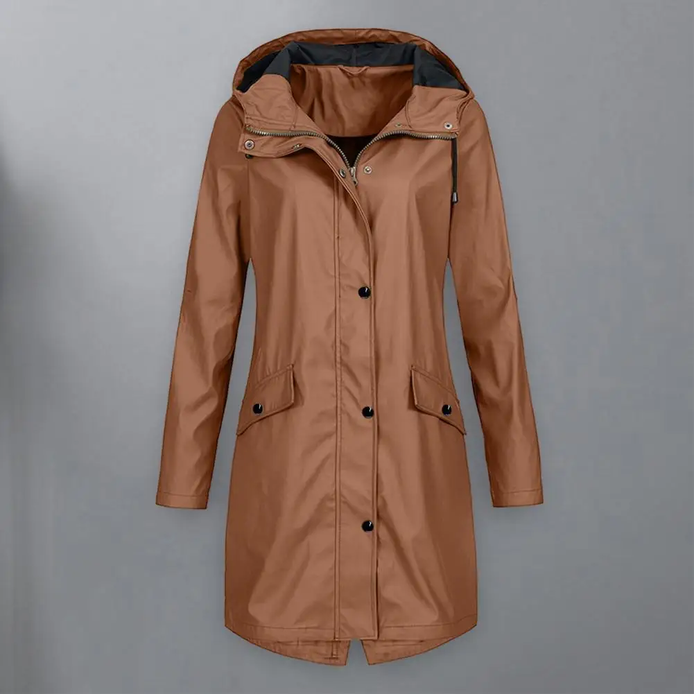 

Mid-length Men Jacket Stylish Women's Windproof Rain Jacket with Hood Long Sleeve Design Multiple Pockets for Autumn Winter Male
