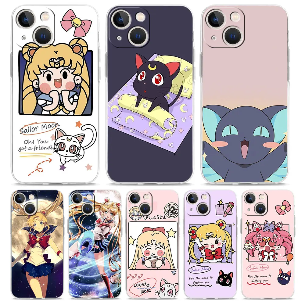 

Cartoon Sailor Moon Kawaii Phone Case For iPhone 13 11 12 Pro Max X XR XS 7 8 Plus SE 2022 Transparent Soft Silicone Cover Coque
