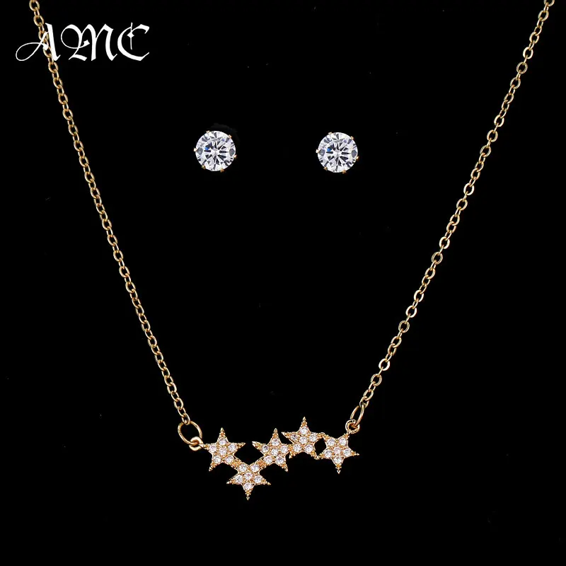 

AMC Cute Star Pendant Necklace and Earring Set Zircon Chain Necklace Bridal Wedding Accessories Party Jewelry Gifts For Women