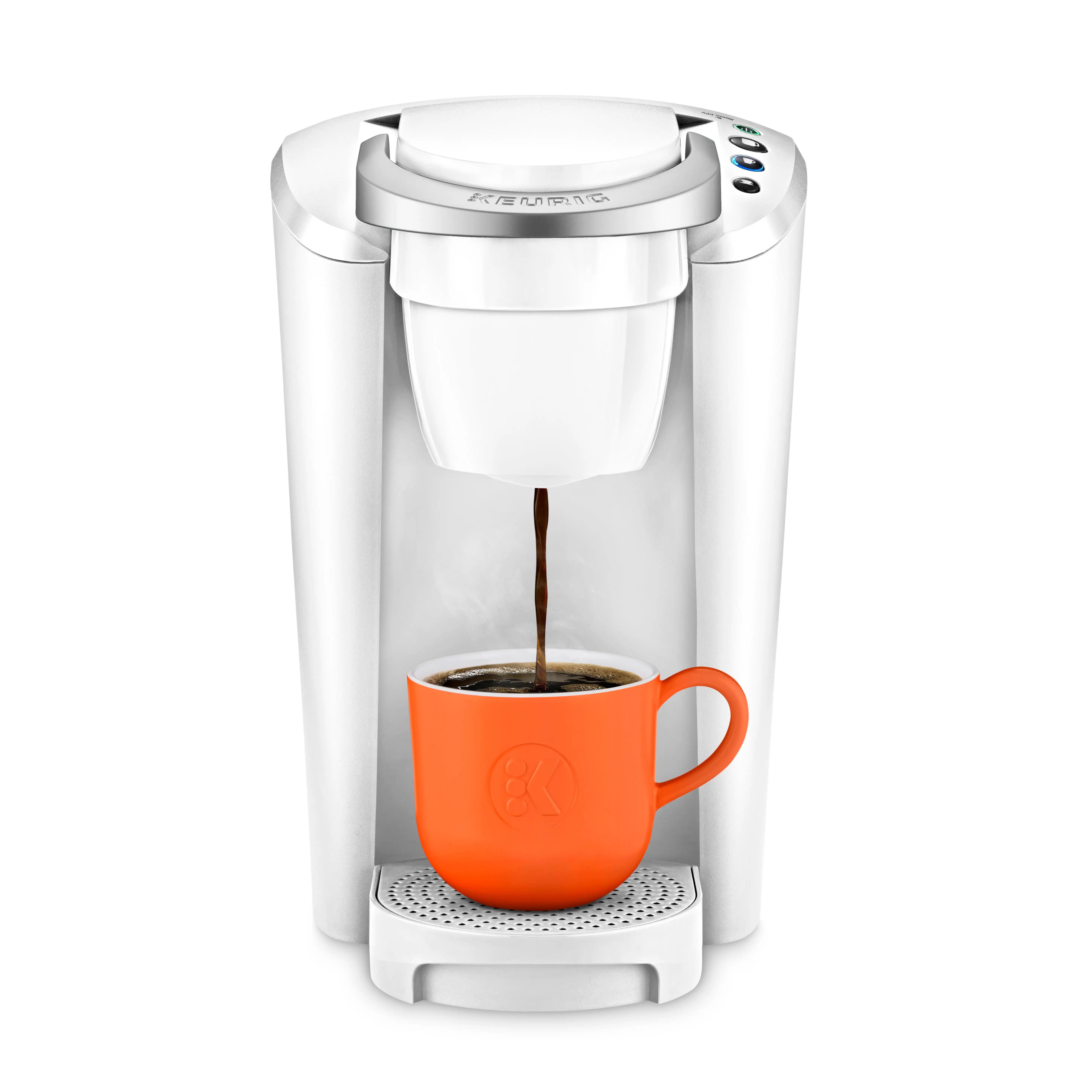 

Compact White Single-Serve K-Cup Pod Coffee Maker