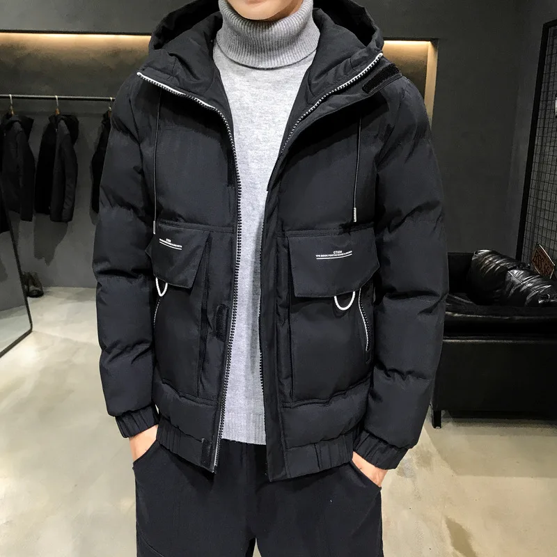 

Men Winter Long Sleeve Down Jacket Stand Collar Loose Coats Male Fashion Casual Solid Warmth Windproof Outerwear Zipper Clothes