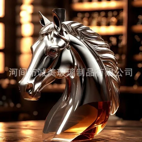

Бутылка для виски с головой лошади, посеребренное стекло