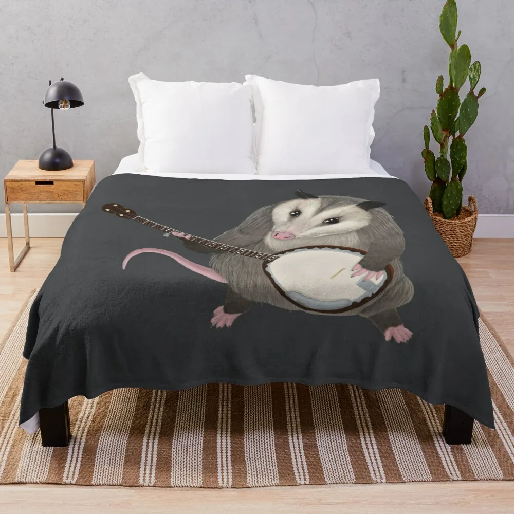 

Opossum playing the banjo - possum Throw Blanket vintage blanket flannel blanket