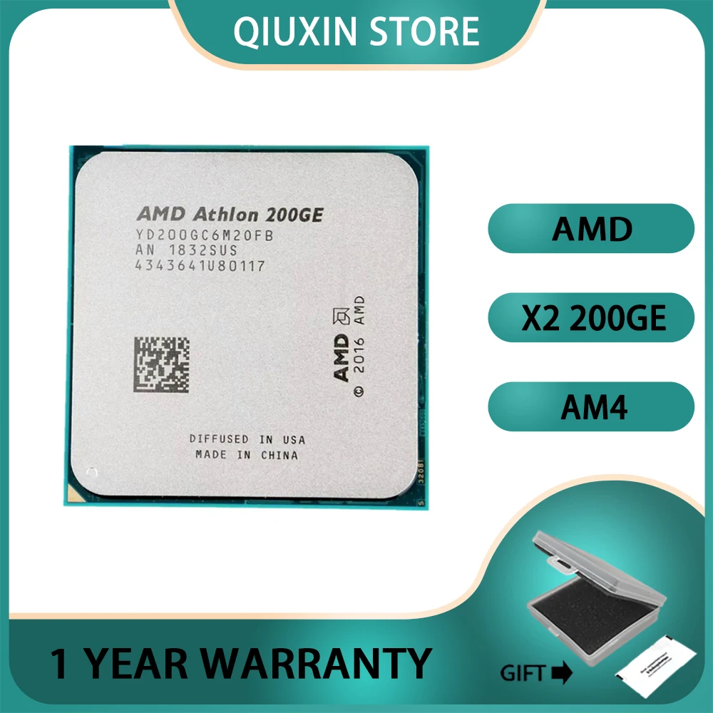 AMD Athlon X2 200GE X2 200GE  Processor YD200GC6M2OFB / YD20GGC6M2OFB CPU 3.2 GHz Dual-Core Quad-Thread  Socket AM4