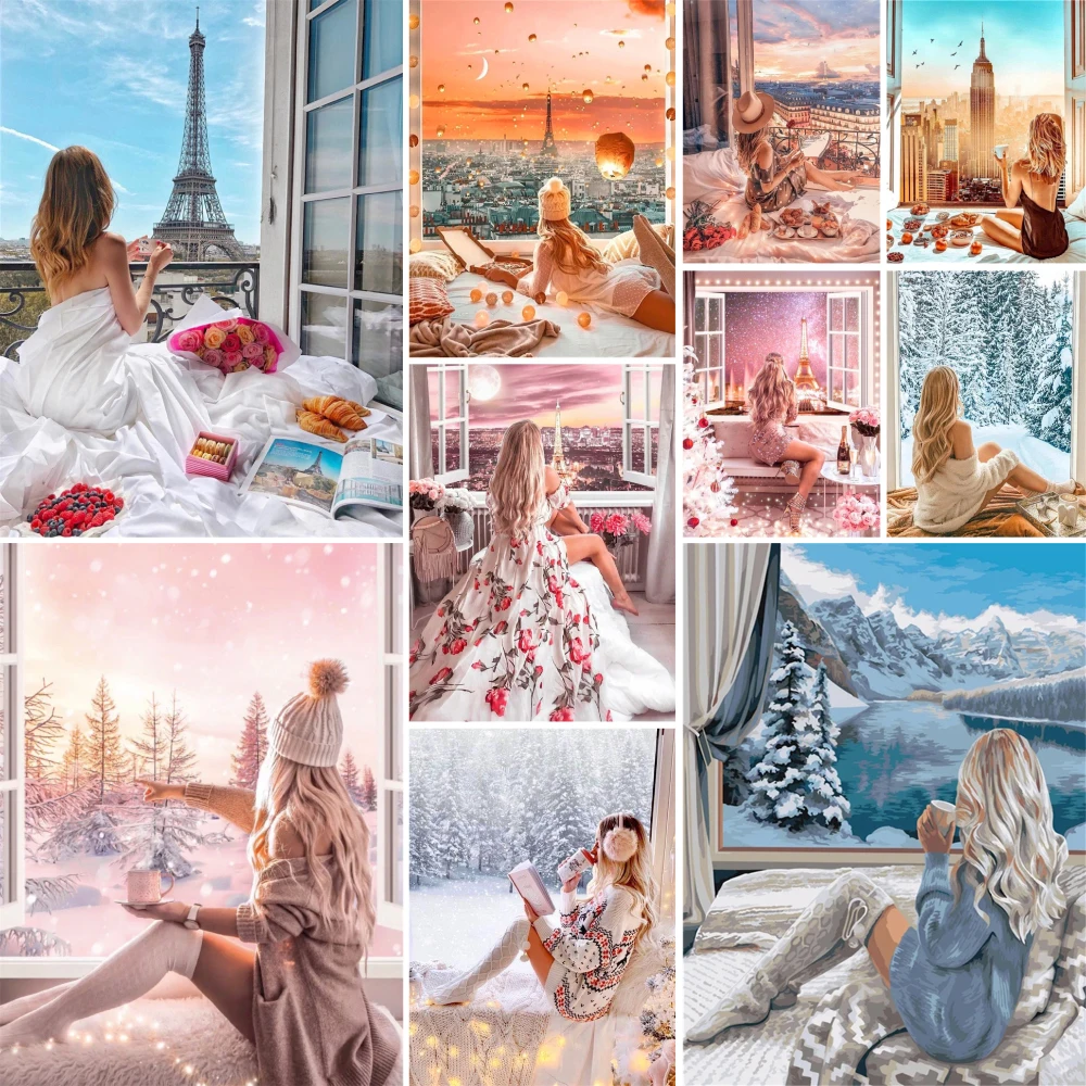 

Hand-painted Wall Painting Landscape Picture With Numbers Adults Crafts for Living Room Home Decoration Acrylic Paint Package