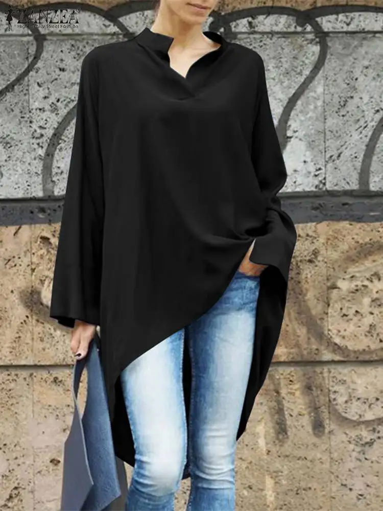 

Oversized ZANZEA Fashion Asymmetrical Blouse 2023 Autumn Women Long Sleeve High Low Shirt Chemise Tunic Tops Casual Loose Blusas