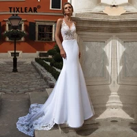 iod sexy backless mermaid court train wedding dress 2022 elegant lace appliques satin princess wedding party gowns for women