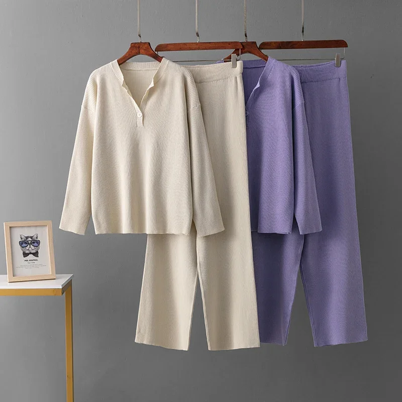 Вязаный свитер комплект из 2 предметов женский осенний теплый пуловер с