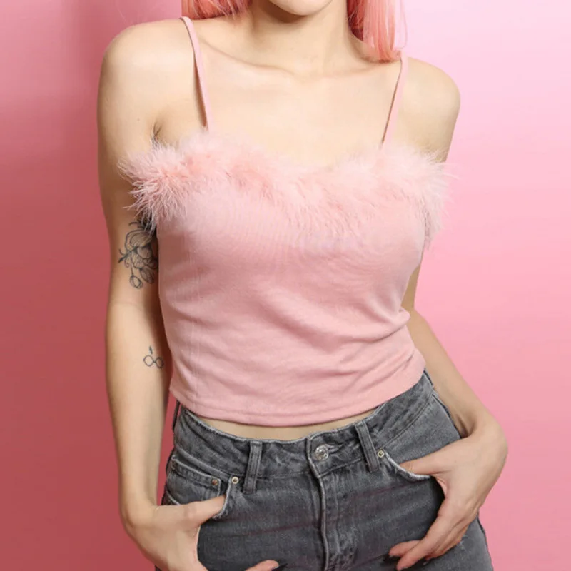 

European and American autumn and winter sexy and cute stitching plush T-shirt women's sweet and fresh plush fleece slim top