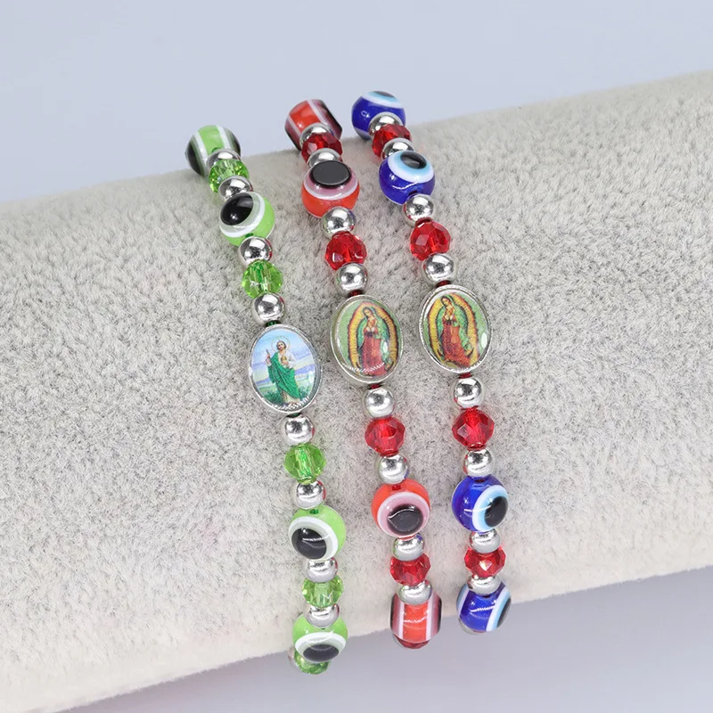 

TAUAM Jesus Round Colors Evil Eye Lampwork Millefiori Glazed Beads for Jewelry Bracelet Accessories