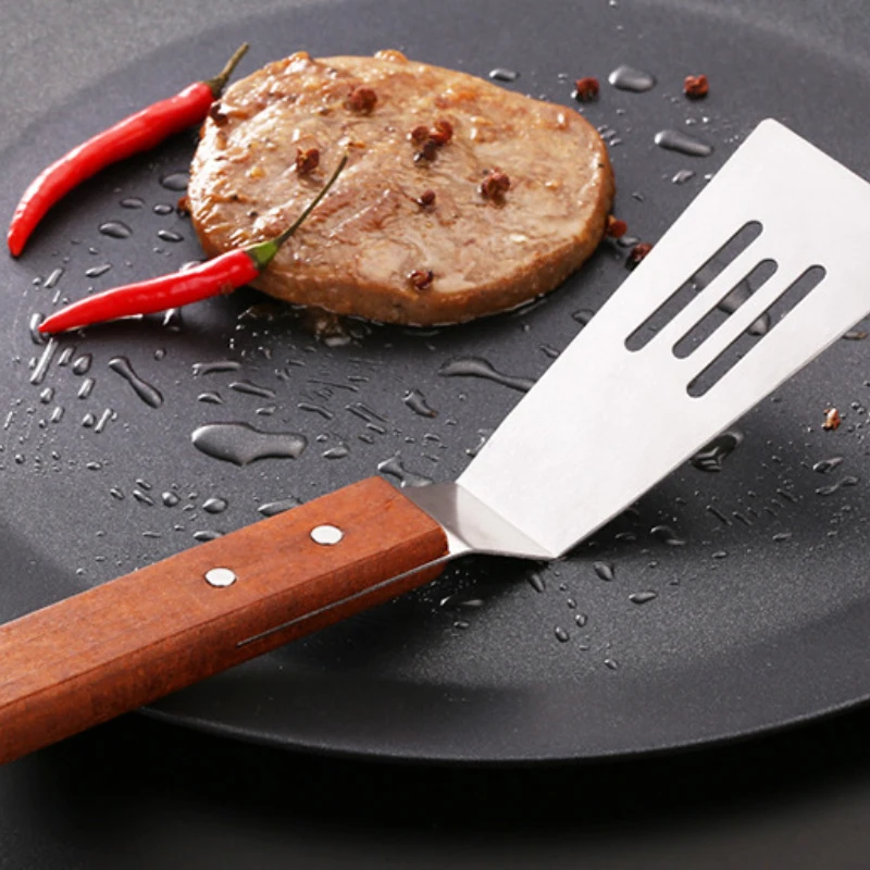 

Kitchen Accessories Stainless Steel Cooking Spatula with Wooden Handle Teppanyaki Leaky Shovel Steak Spatula