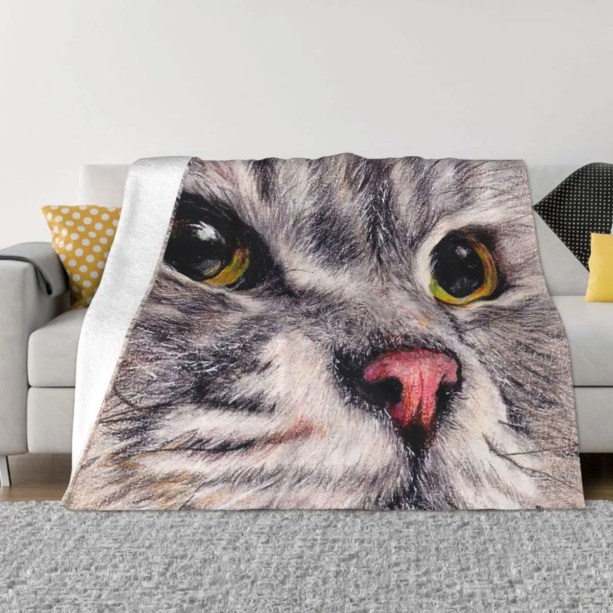 

Художественное фланелевое одеяло для влюбленных кошек, удобное мягкое флисовое покрывало в английском стиле Longhair с красивым лицом