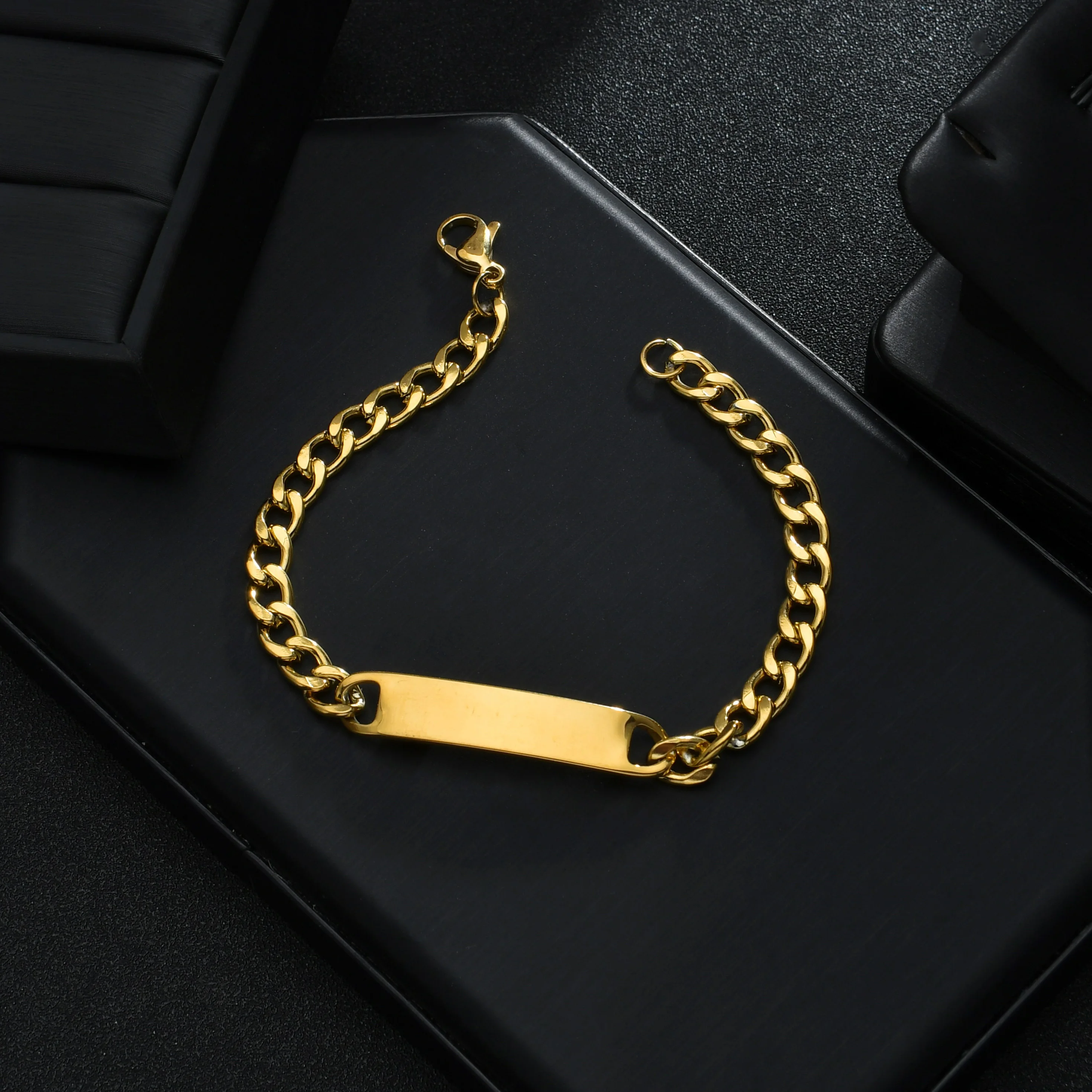 Хип-поп-панк-мужские браслеты из нержавеющей стали с позолоченным толстым пустым