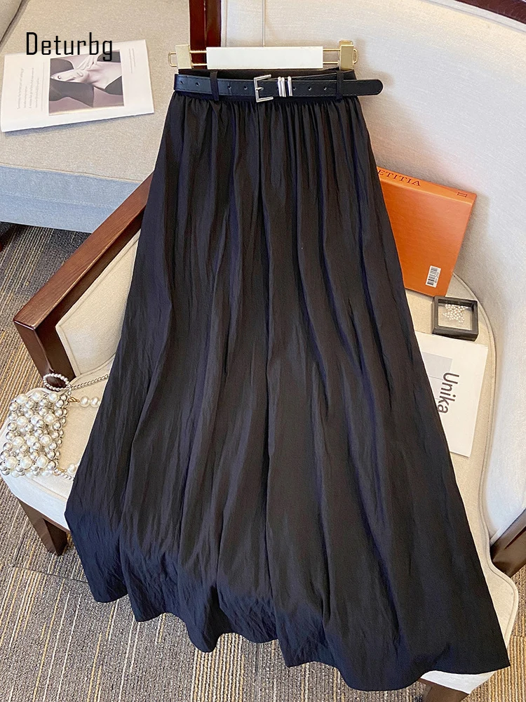 

Женская винтажная длинная юбка с поясом, плиссированная Удобная трапециевидная юбка из ледяного шелка с высокой талией в Корейском стиле, K296, лето 2023