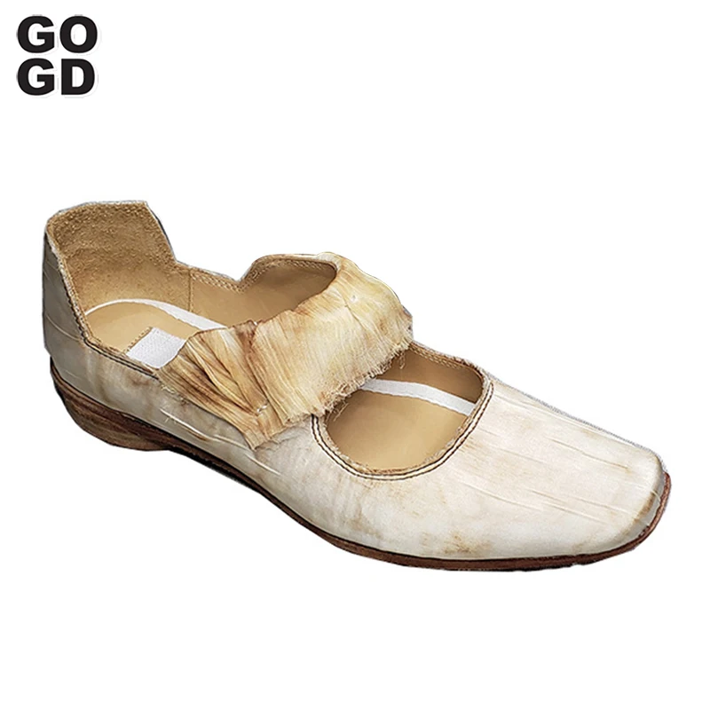 GOGD Brand Fashion Women's Flats New 2023 Ballet Mary Jane Shoes Square Toe Low Heels Vintage Pumps Silk Slip-On Elegant Style