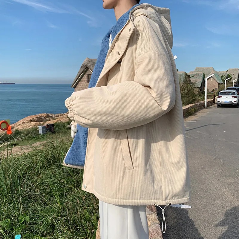 Winter Jacket Men Warm Fashion Casual Cotton Thick Lamb Wool Jackets Men Korean Loose Oversized Short Coat Mens Hooded Coat