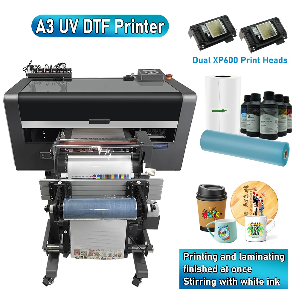 

A3 UV DTF Printer 2in1 Multifunction Printer with Dual XP600 Print Heads UV Transfer Sticker AB Film UV DTF Printing Machine