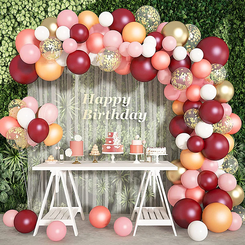 

Burgundy Pink Balloons Garland Arch Kit Rose Gold Champagne Confetti Ballon For Baby Shower Birthday Party Decoration Globos