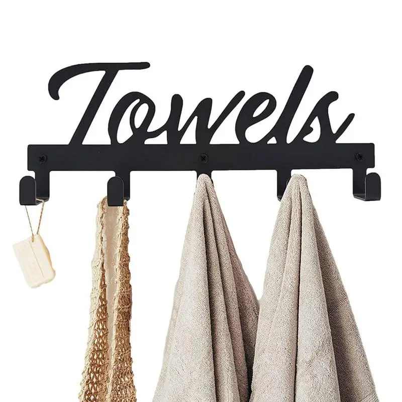 

Bath Towel Rack Wall Mounted Metal Towel Holder Hooks Kitchen Bathroom Pool Beach Towels Bathrobe Clothing Hanger For Storage