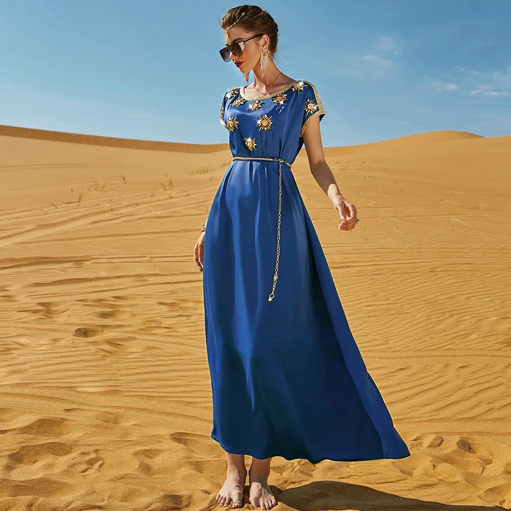 Ramadan Eid Mubarak Satin Abaya Dubai Evening Dresses For Women Turkey Islam Pakistan Arabic Muslim Long Dress Kaftan Robe Femme