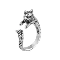 vintage animal cat ring with tail ancient silver color monkey tiger bee opening finger rings for women man punk hip hop jewelry