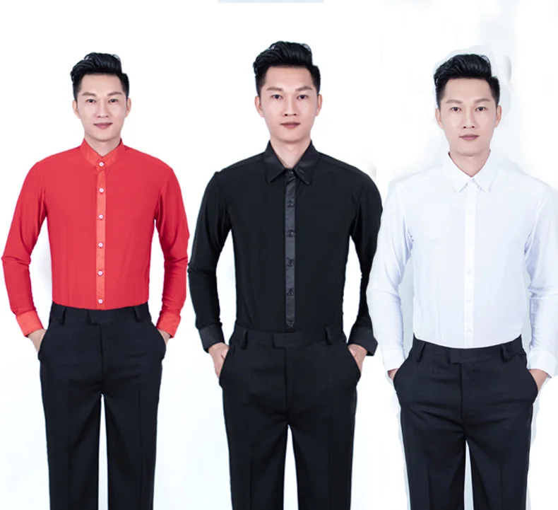 

Latin Dance Shirts For Men 2022 Elasticity Long Sleeve Mens Latin Shirts Red White Black Blue Latin Tops For Mens