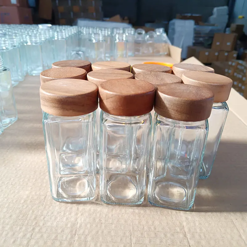 Стеклянные банки для специй с бамбуковой крышкой Стандартные Контейнеры горшок