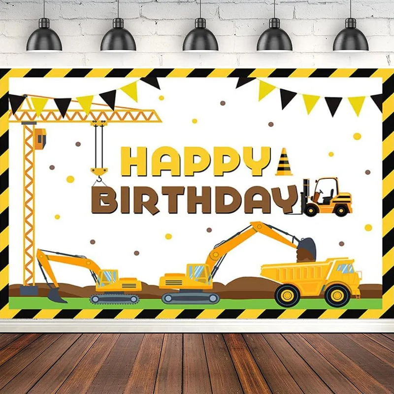 

Photography Backdrop For Boy Construction Birthday Party Supplies Black Yellow Background Cake Table Banner Decor Photo Booth
