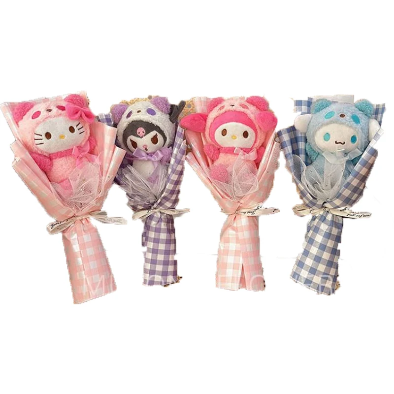 

New in 2022 Kawaii Sanrioed Cinnamorol Mymelody Kuromi cute cartoon Doll Preserved Flower Bouquet kids toys birthday present