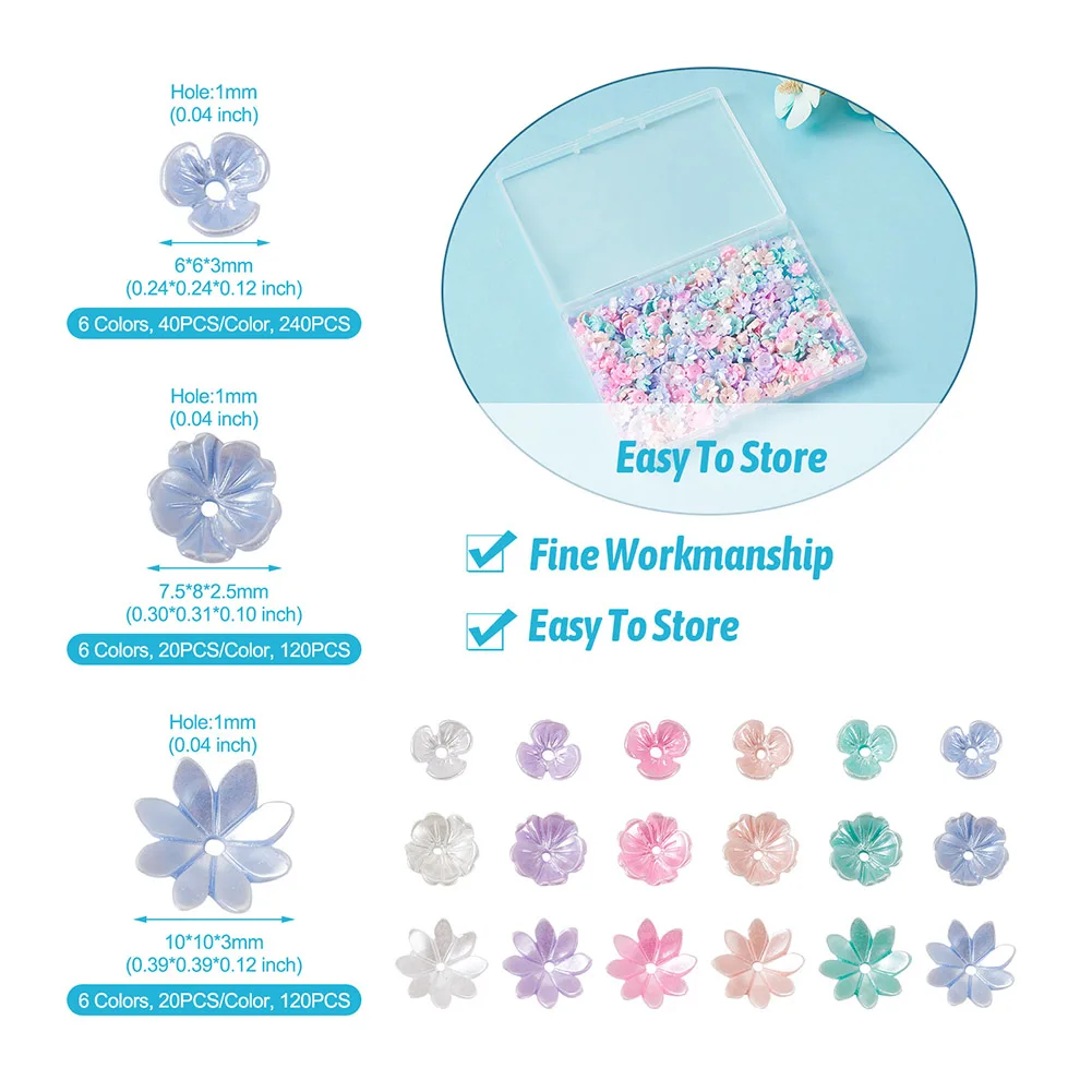480pcs Opaque Resin Flower Bead Caps Pastel Color Multi-Petal Floral Bead End Caps Loose Spacer Beads for DIY Jewelry Making