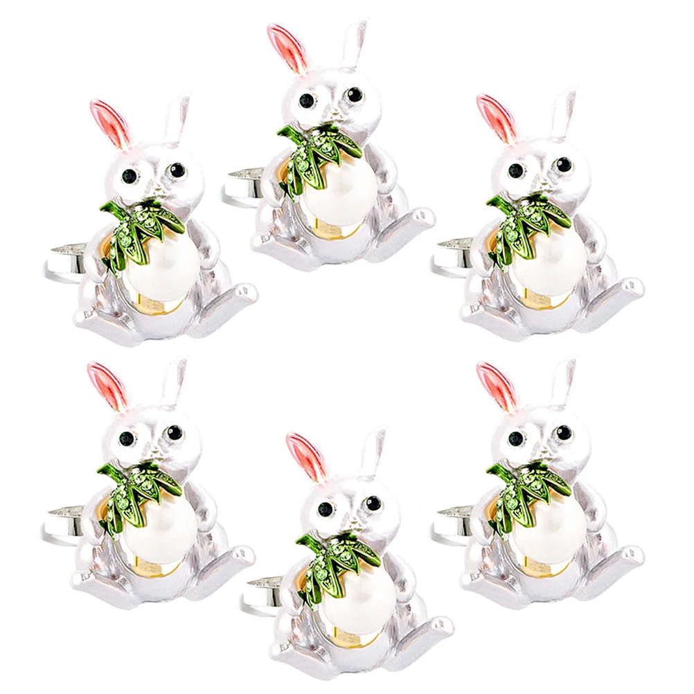 

6 Pcs Bunny Ring Metal Napkin Rings Pearl Rings Serviette Holder Bunny Ornament Easter Napkin Ring Set Chic Rabbit Napkin Rings
