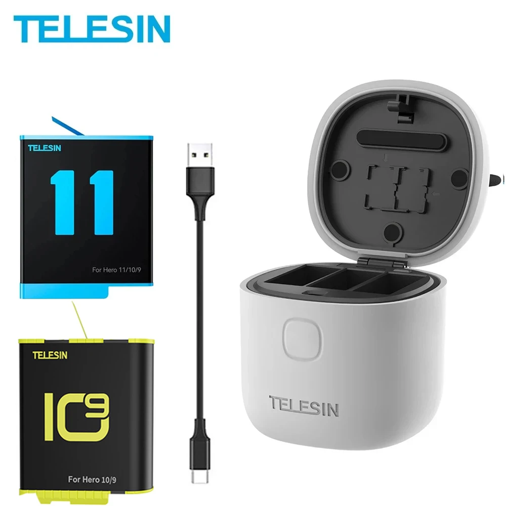 

TELESIN 3 упаковки 1750 мАч аккумулятор для GoPro 9 10 зарядное устройство 3 способа + TF кардридер зарядное устройство для хранения аксессуар для телефона 10